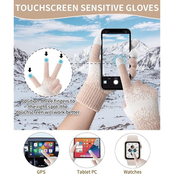 Women's Black White Winter Beanie Hat Scarf Gloves Set Pom Warm Christmas Gift - Picture 5 of 7